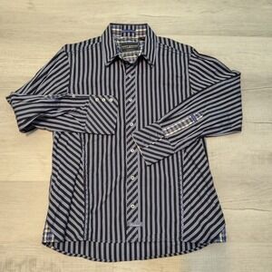 Scott Weiland Shirt Mens XL Black Blue Striped Button Up English Laundry Rock